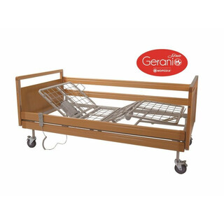 Sähköinen puinen sairaalasänky Geranio säädettävällä selkänojalla ja jalkatuella