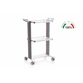 Monipuolinen terveydenhuollon apuvaunu säädettävillä hyllyillä ja värillisillä nauhoilla