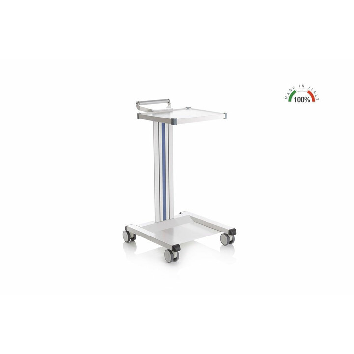 Modulaarinen säädettävä apukärry valkoisella alumiinipylväällä ja hyllyllä