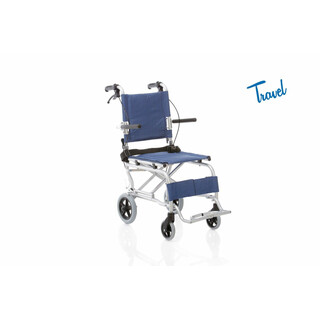 Kevyt alumiininen kokoontaittuva matkustuspyörätuoli kantapääpidikkeellä ja taskulla