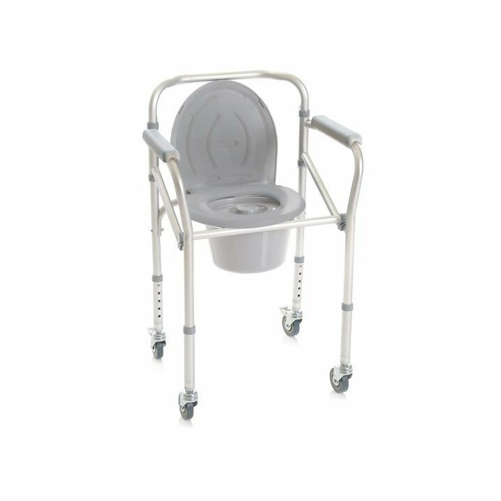 Monikäyttöinen suihku- ja wc-tuoli pyörillä ja käsinojilla alumiininen