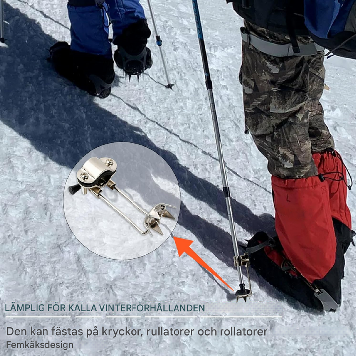 Hopfällbara isklor för stavar och käppar