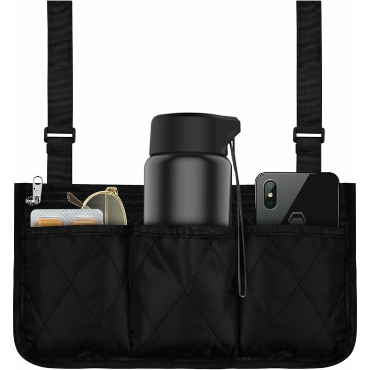 Rullstolsväska med flera fickor och justerbar fästning