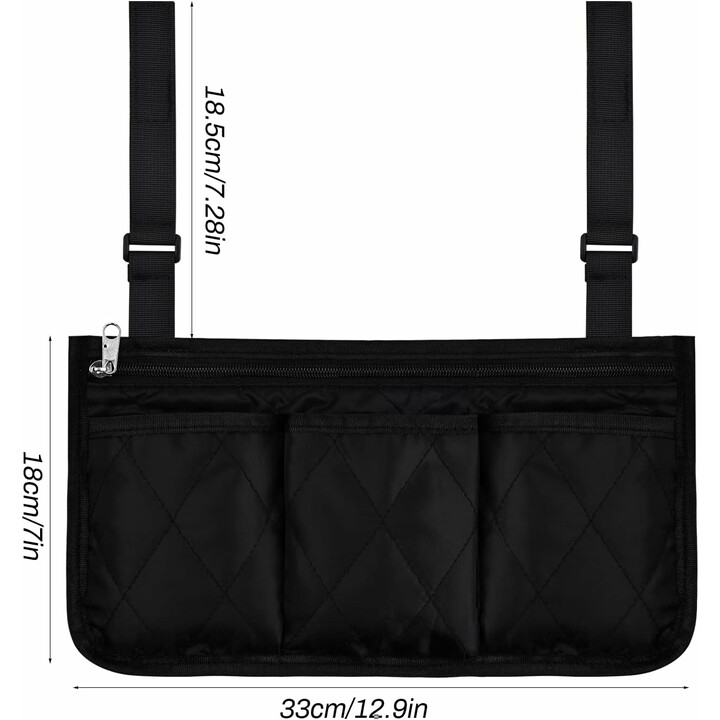 Rullstolsväska med flera fickor och justerbar fästning