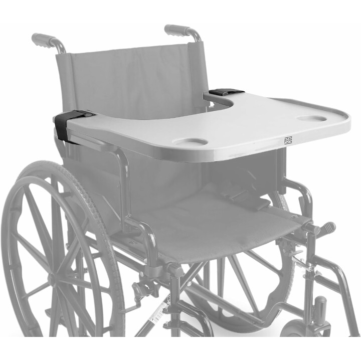 Avtagbart, lätt rullstolsbord med mugghållare