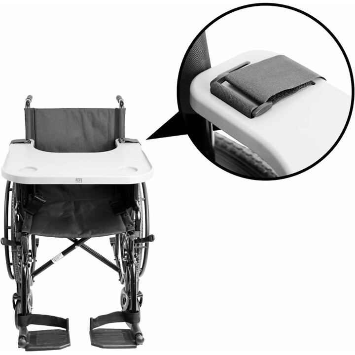 Avtagbart, lätt rullstolsbord med mugghållare