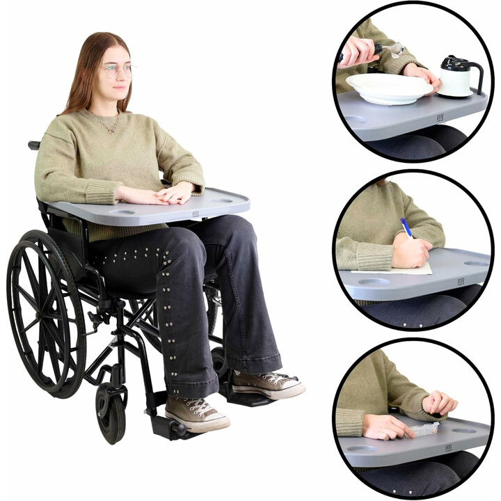 Avtagbart, lätt rullstolsbord med mugghållare
