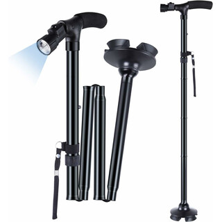 Trefällig käpp med LED-lampa och larmfunktion