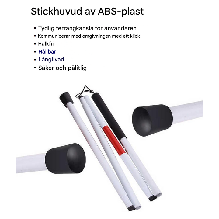 Vit, reflekterande promenadstav för svagtseende, hopfällbar