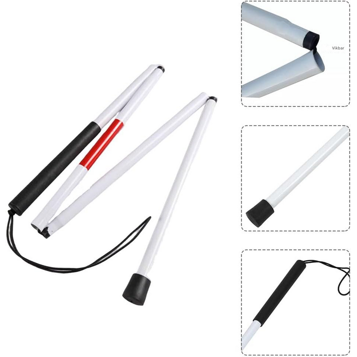 Vit, reflekterande promenadstav för svagtseende, hopfällbar