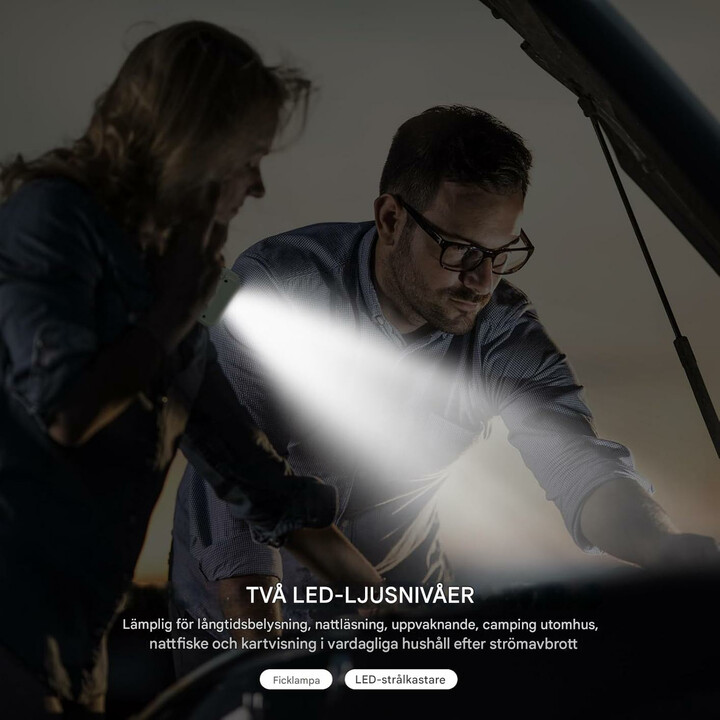 Multifunktionell nödradio med powerbank, ficklampa och vevladdning