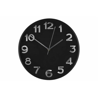 Stilren svart väggklocka med tydliga stora siffror
