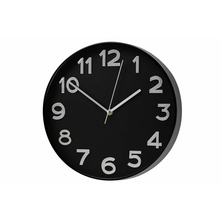 Stilren svart väggklocka med tydliga stora siffror