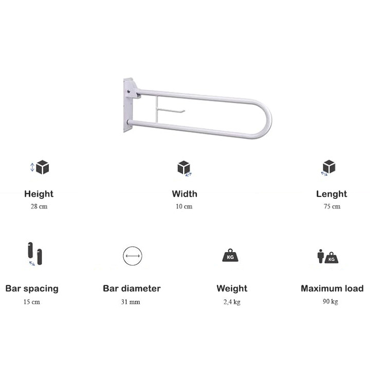 WC-stödhandtag för toalettstol, väggmonterat
