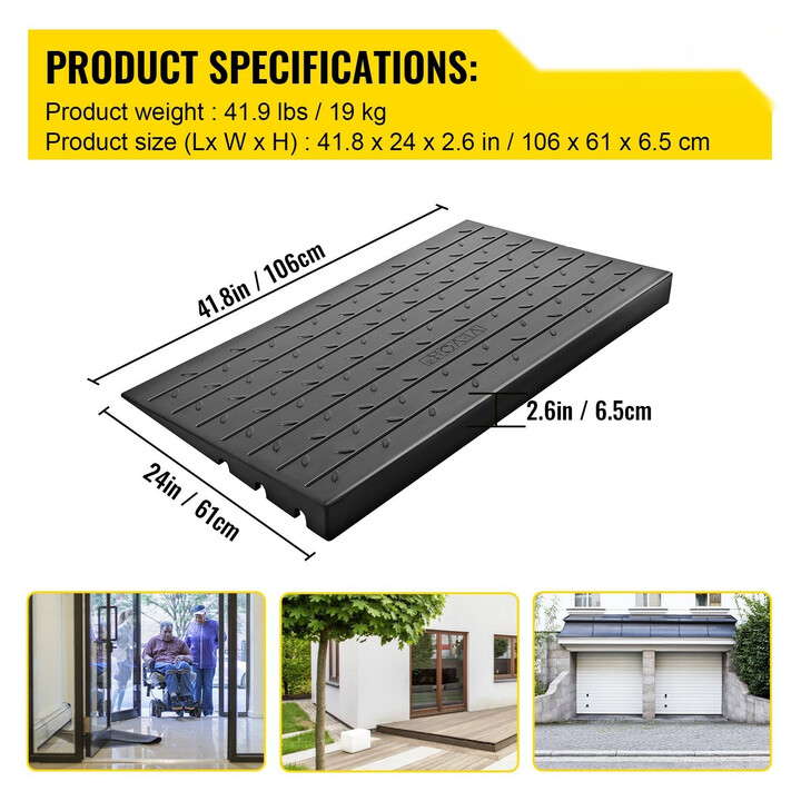 Kumiramppi kynnykselle 6,5 cm, 3-kanavainen kaapelisuoja, 1000 kg kantavuus, musta