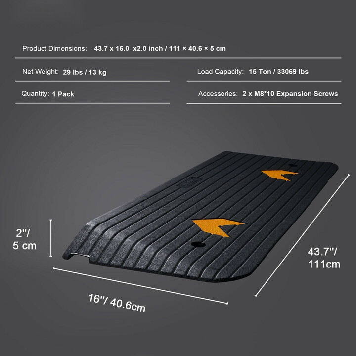 Kumista kynnyssilta B001, 5 cm korkeus, 111 x 40,6 cm, 15 t kantavuus, pyörätuoleille ja autoille