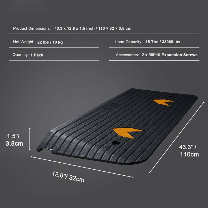 Kumirampkiila kynnysramppi 3,8 cm 15000 kg kantavuus luonnonkumi pyörätuolille ja skootterille