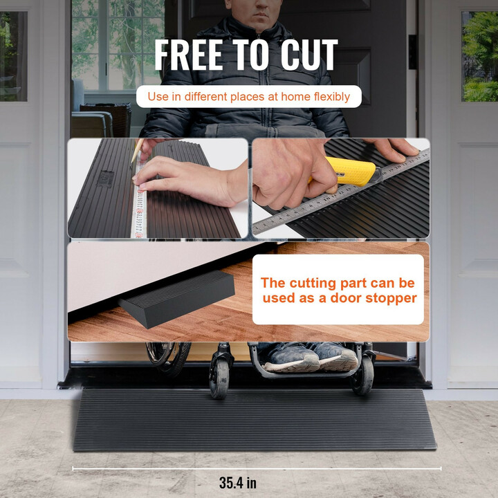 Luonnonkumi kynnysluiska 90 x 20 x 4 cm, leikattava, liukuestepinta, kaksipuolinen teippi, max 15 tonnia