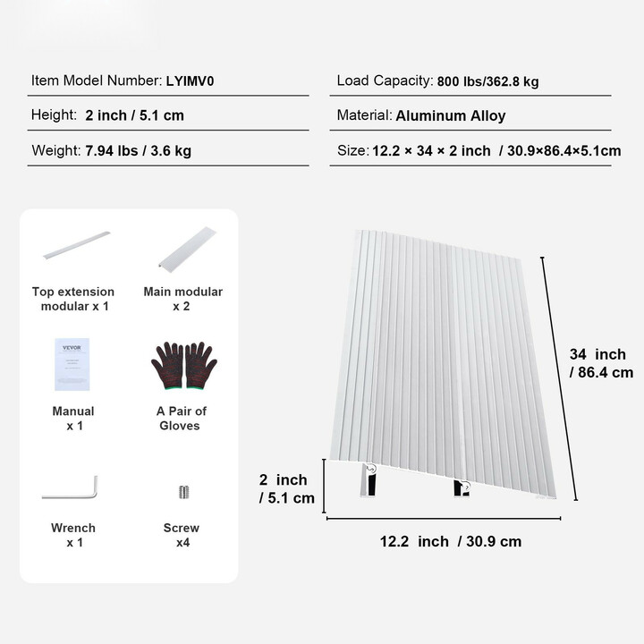 Kynnysramppi pyörätuolille, alumiini, säädettävä, kuormankesto 363 kg, LYIMV0