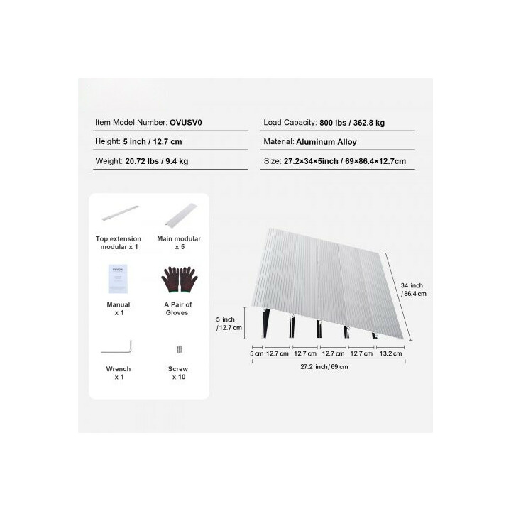 Kynnysramppi 12,7 cm modulaarinen alumiini 362,8 kg pyörätuoleille ja skoottereille