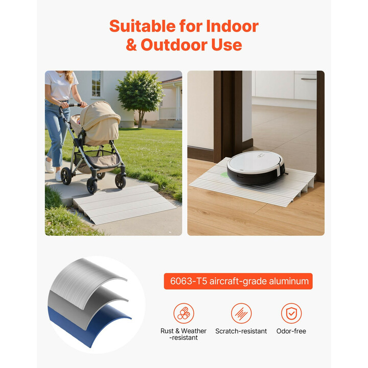 Ovikynnysramppi 115 mm nousu 6063-T5 alumiini 4 osaa 363 kg pyörätuolille ja rollaattorille