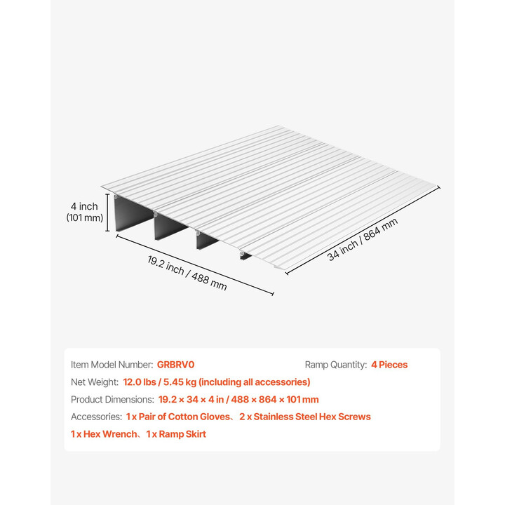 Ovikynnysramppi 115 mm nousu 6063-T5 alumiini 4 osaa 363 kg pyörätuolille ja rollaattorille