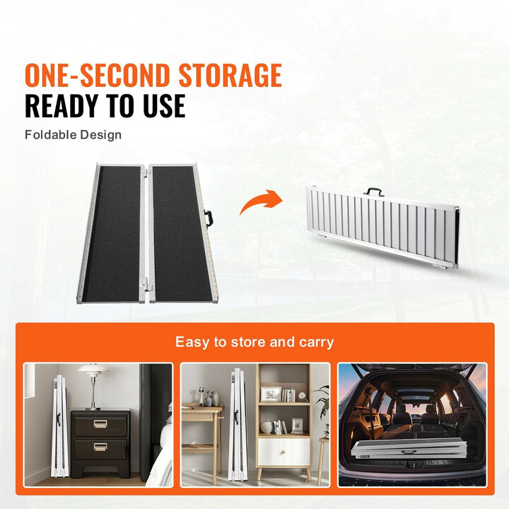 Kannettava taitettava pyörätuoliramppi 183 cm 363 kg alumiinia kynnyksille portaisiin oviaukkoihin