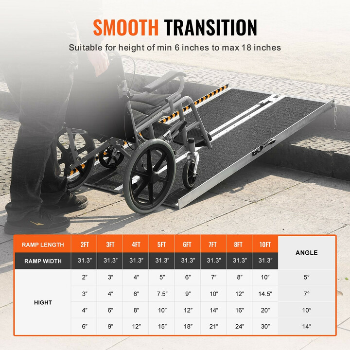 Kannettava taitettava pyörätuoliramppi 183 cm 363 kg alumiinia kynnyksille portaisiin oviaukkoihin