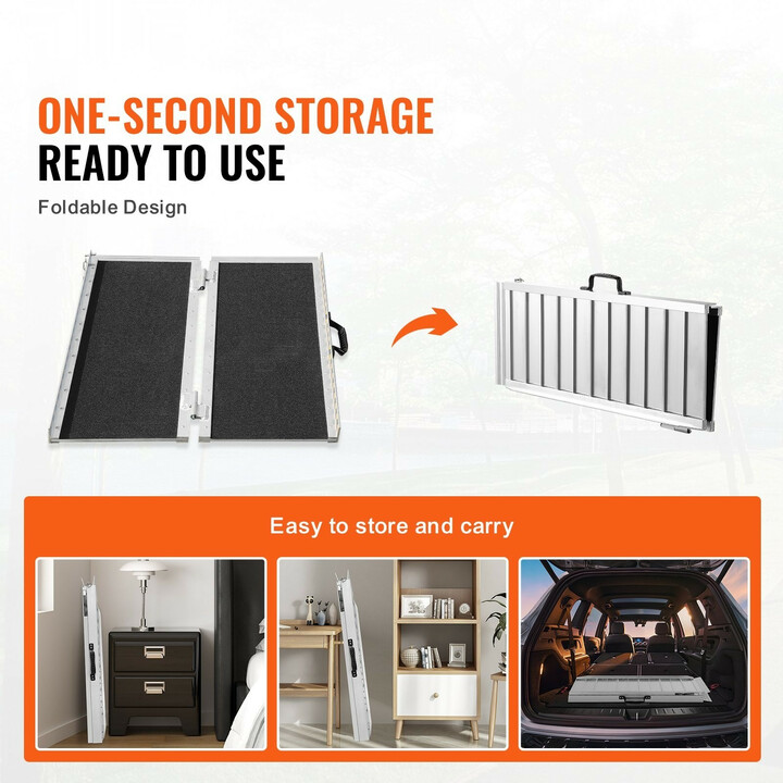 Taitettava pyörätuoliramppi 91,4 cm 363 kg alumiinia liukuestepinta kynnyksille ja portaisiin