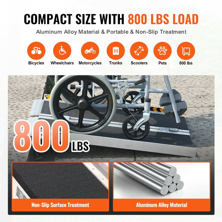 Taitettava pyörätuoliramppi 61 cm 362,9 kg alumiini liukuestepinta portaille ja kynnyksille