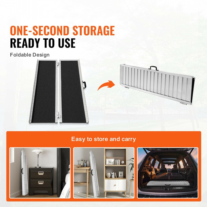 Kannettava taittuva pyörätuoliramppi 121,9 cm 363 kg alumiinia liukumaton kotiportaisiin ja kynnyksille