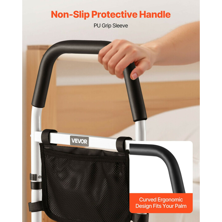 Säädettävä sängynlaita iäkkäille, hiiliteräsrunko, PU-kahva, kantavuus 136 kg