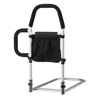 Justerbar sänggrind för vuxna kolstål PU handtag max 136 kg passar king queen full twin