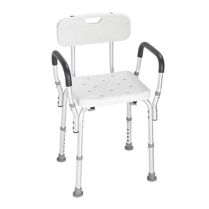 Duschstol med ryggstöd justerbar höjd 6 steg halkfri ben aluminiumram max 158 8 kg modell 402B
