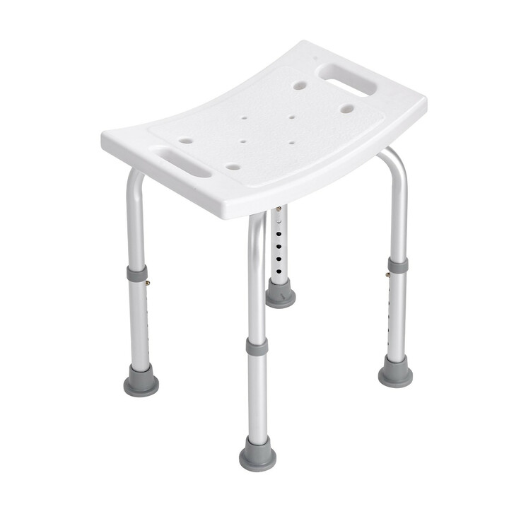Justerbar duschstol med halksäkra fötter och handtag aluminiumram och PE sittdel modell 202D