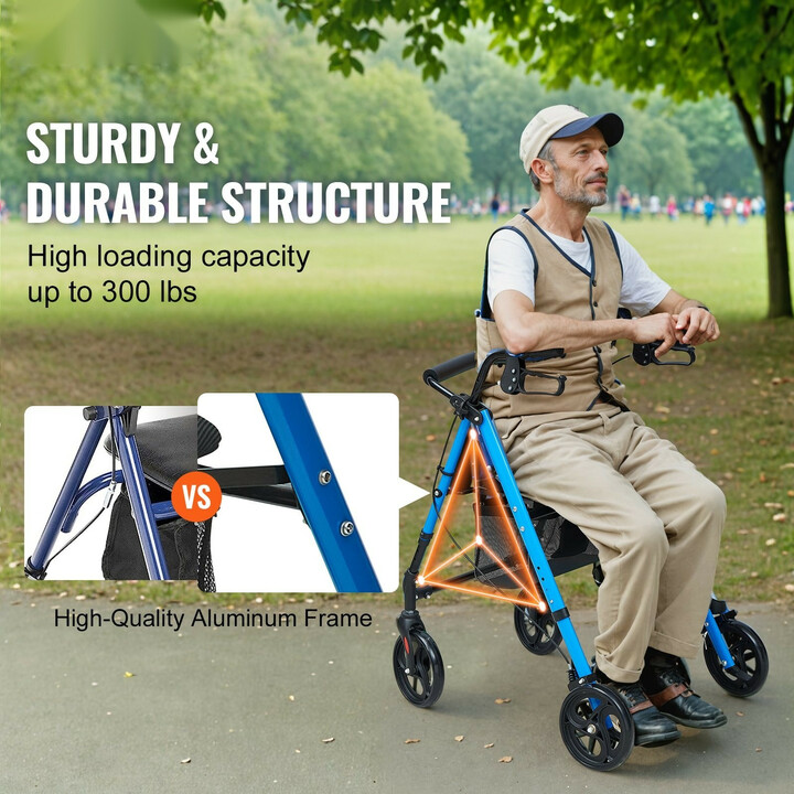 Alumiininen rollaattori aikuisille ja senioreille, kokoontaitettava, 8" pyörät, sininen/musta, malli FBL427111