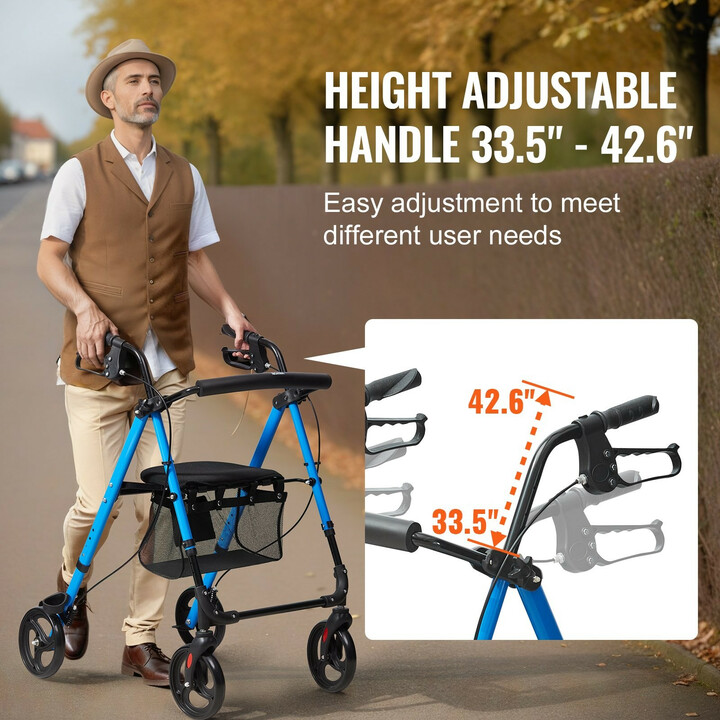 Alumiininen rollaattori aikuisille ja senioreille, kokoontaitettava, 8" pyörät, sininen/musta, malli FBL427111