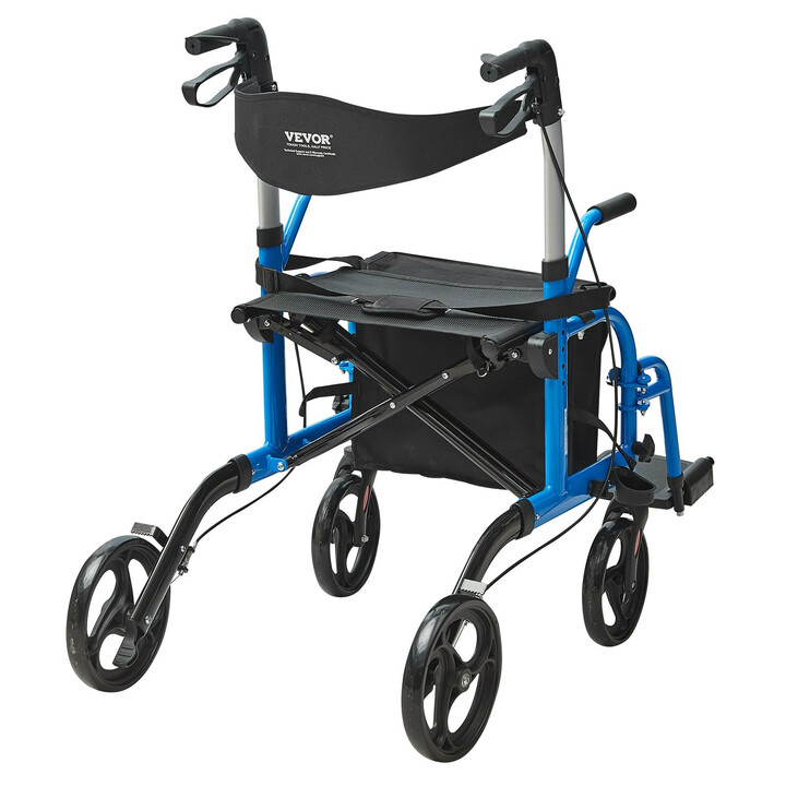 Rollator kombinationsrollator med transportstol aluminium blå 136 kg