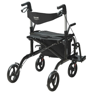 2 in 1 rollator och transportstol aluminium 136 kg svart