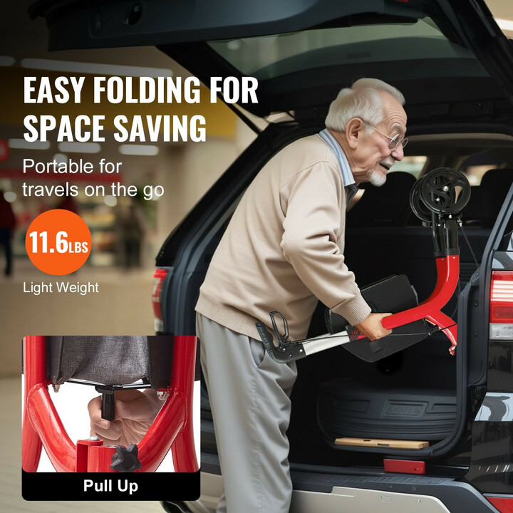 Kolmipyöräinen rollaattori FBL427114, alumiini, säädettävä kahvakorkeus, punainen