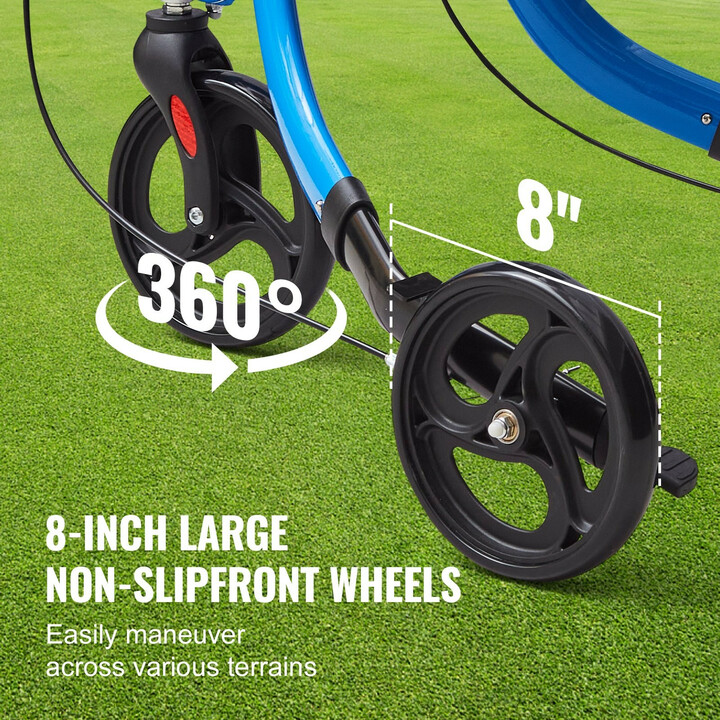 Kolmipyöräinen taitettava rollaattori, säädettävä kahva, 8" renkaat, sininen, kantavuus 118 kg