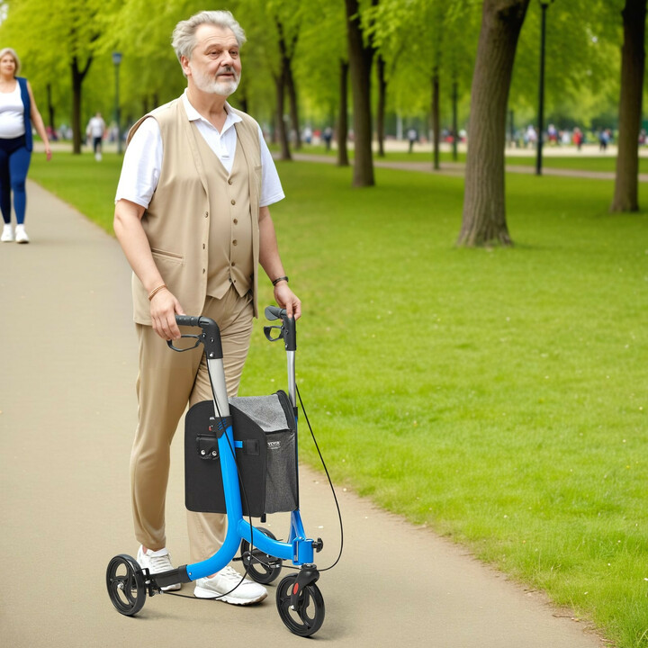 Kolmipyöräinen taitettava rollaattori, säädettävä kahva, 8" renkaat, sininen, kantavuus 118 kg
