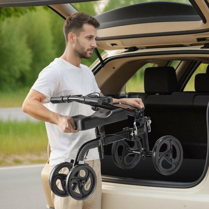 Polviskootteri HFK-9270, hiiliteräs, taittuva, säädettävä ohjaustanko ja polvityyny, maastokäyttöön, musta