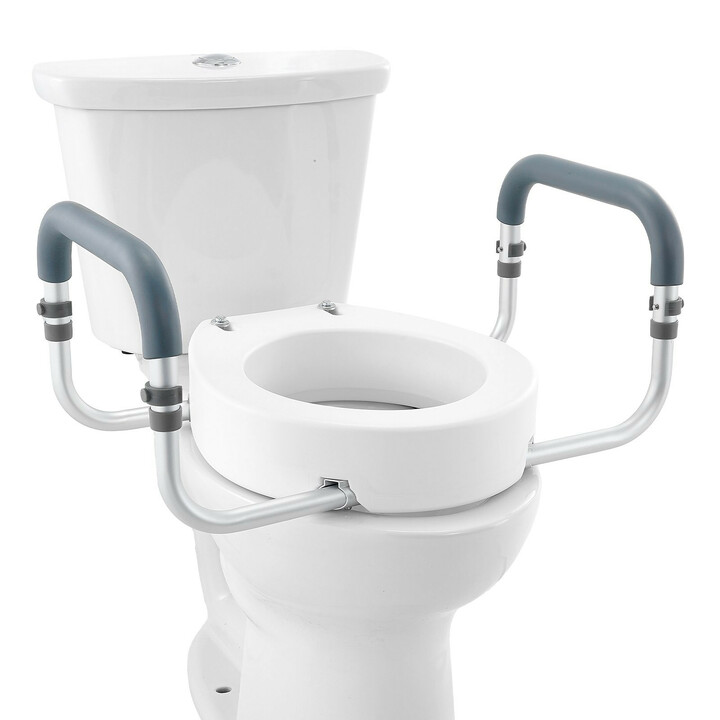 Korotettu wc-istuin käsinojilla, 88,9 mm korotus, alumiini/muovi, kantavuus 136 kg, FBL760599