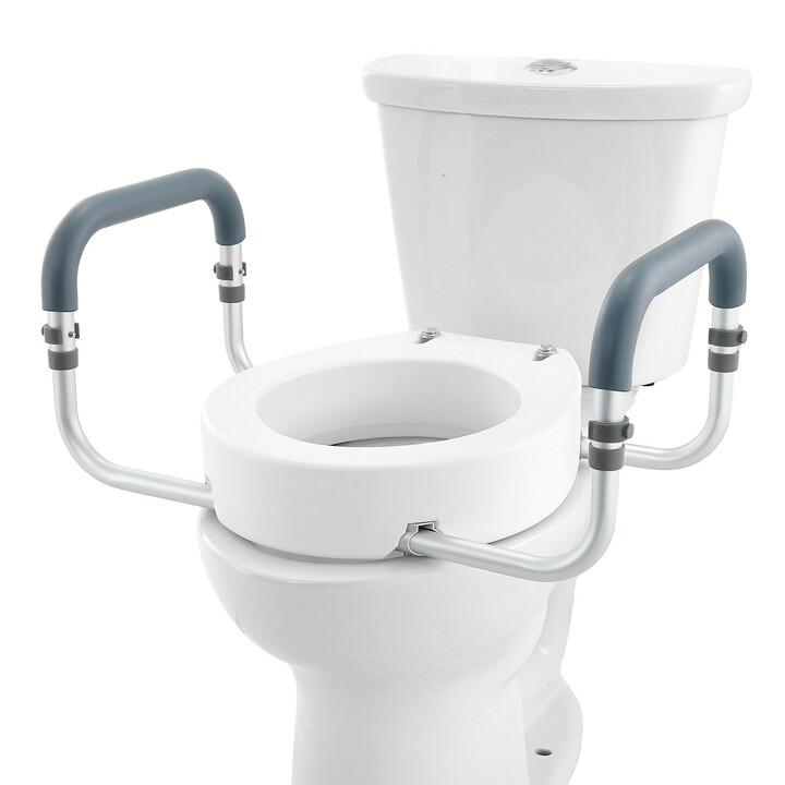 Korotettu wc-istuin käsinojilla, 88,9 mm korotus, alumiini/muovi, kantavuus 136 kg, FBL760599