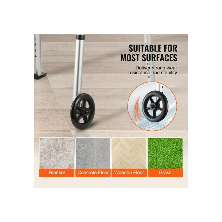 Taittuva kävelyteline etupyörillä, säädettävä korkeus 775–955 mm, alumiinia, kantavuus 350 lb, malli FBL825309