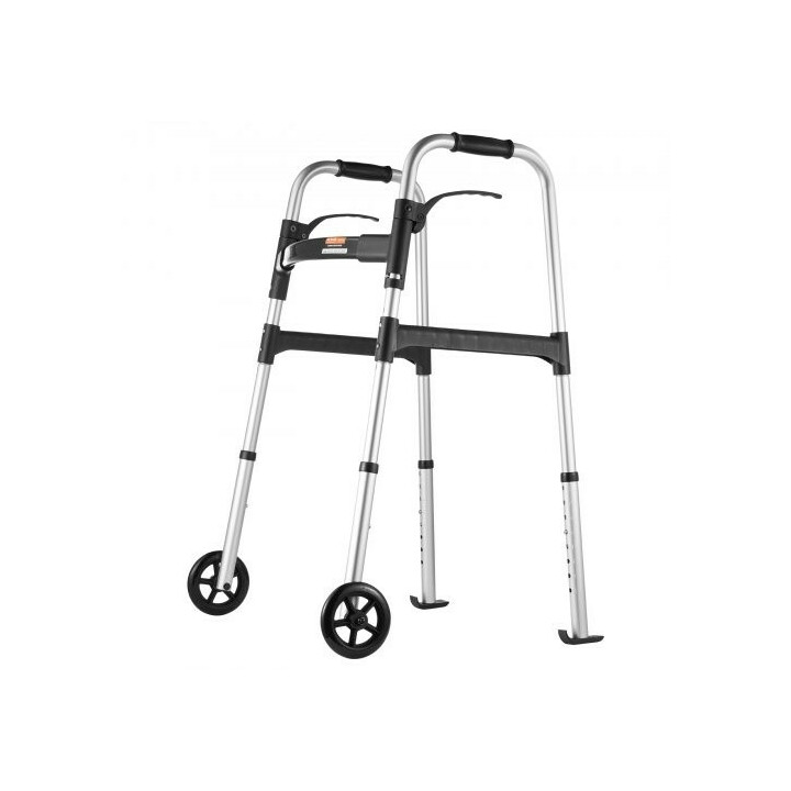 Taittuva kävelyteline etupyörillä, säädettävä korkeus 775–955 mm, alumiinia, kantavuus 350 lb, malli FBL825309