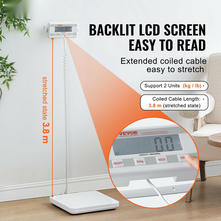 Kannettava digitaalinen lääkärivaaka SF-891, ruostumaton teräs, liukumaton alusta, max 200 kg