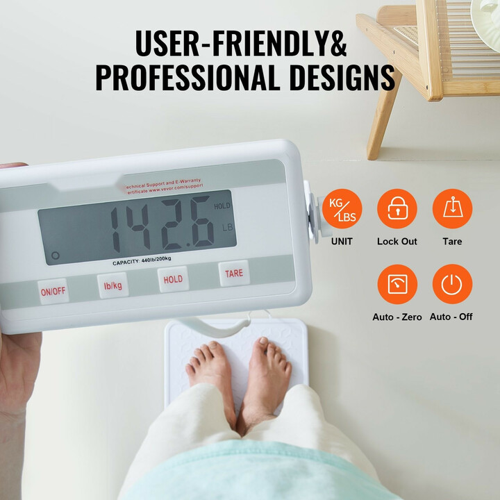 Kannettava digitaalinen lääkärivaaka SF-891, ruostumaton teräs, liukumaton alusta, max 200 kg