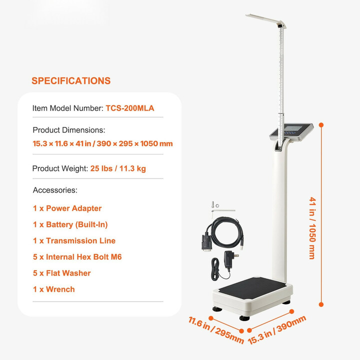 Digitaalinen lääkärivaaka TCS-200MLA paino- ja pituusmittauksella 299,4 kg 88–210 cm